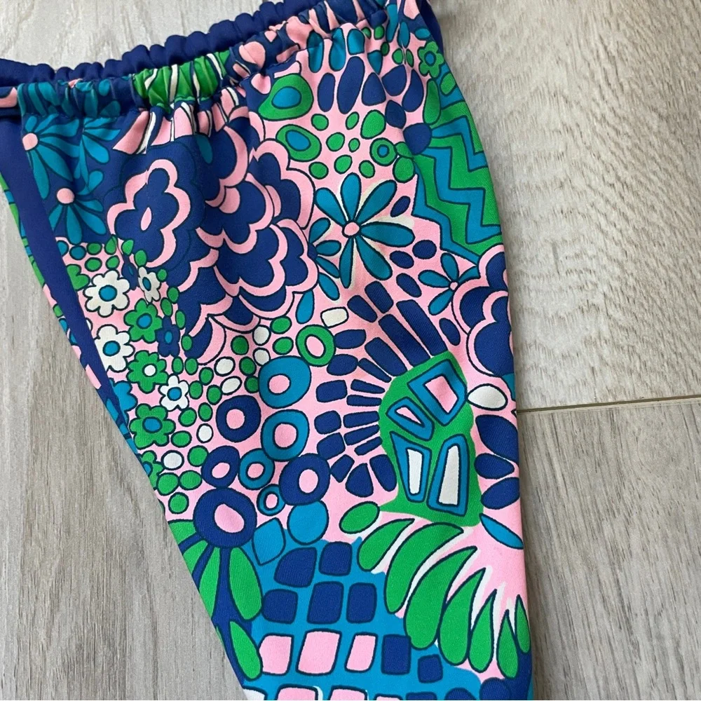 Frankies Bikinis Tia Floral String Bikini Bottoms Good Vibes Print Blue (Medium)